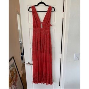 Red beaded formal gown